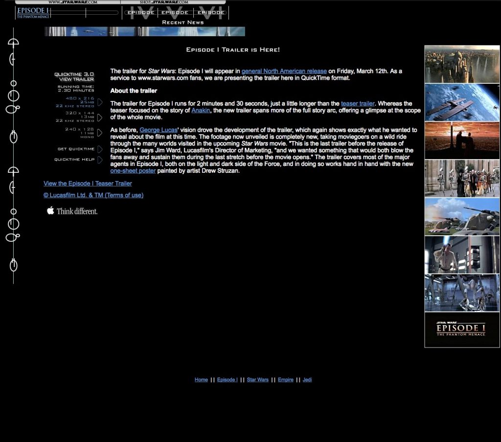 StarWars.com's Episode I trailer page.